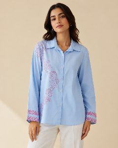 BLUE BLOCK PRINT SHIRT detail 1