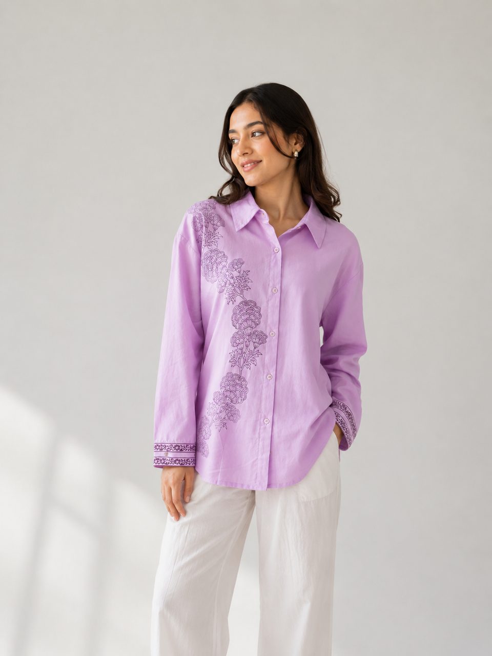 LAVENDER BLOCK PRINT SHIRT