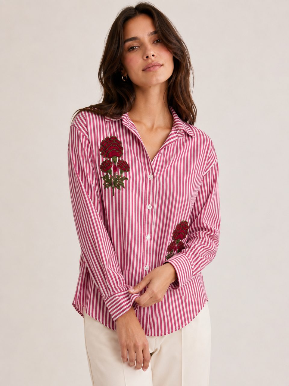 STRIPE FLORA EMBROIDERED