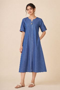 CHAMBRAY THREAD WORK DRESS detail 1