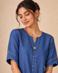 CHAMBRAY THREAD WORK DRESS detail 2