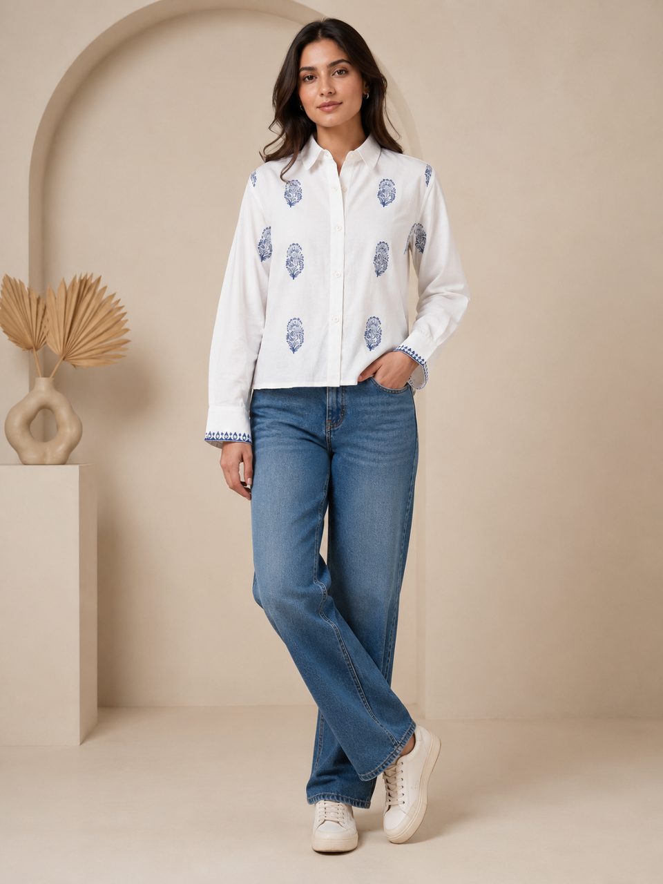 WHITE BLOCK PRINTED SHIRT