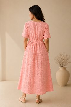 Peach Check Dress detail 2